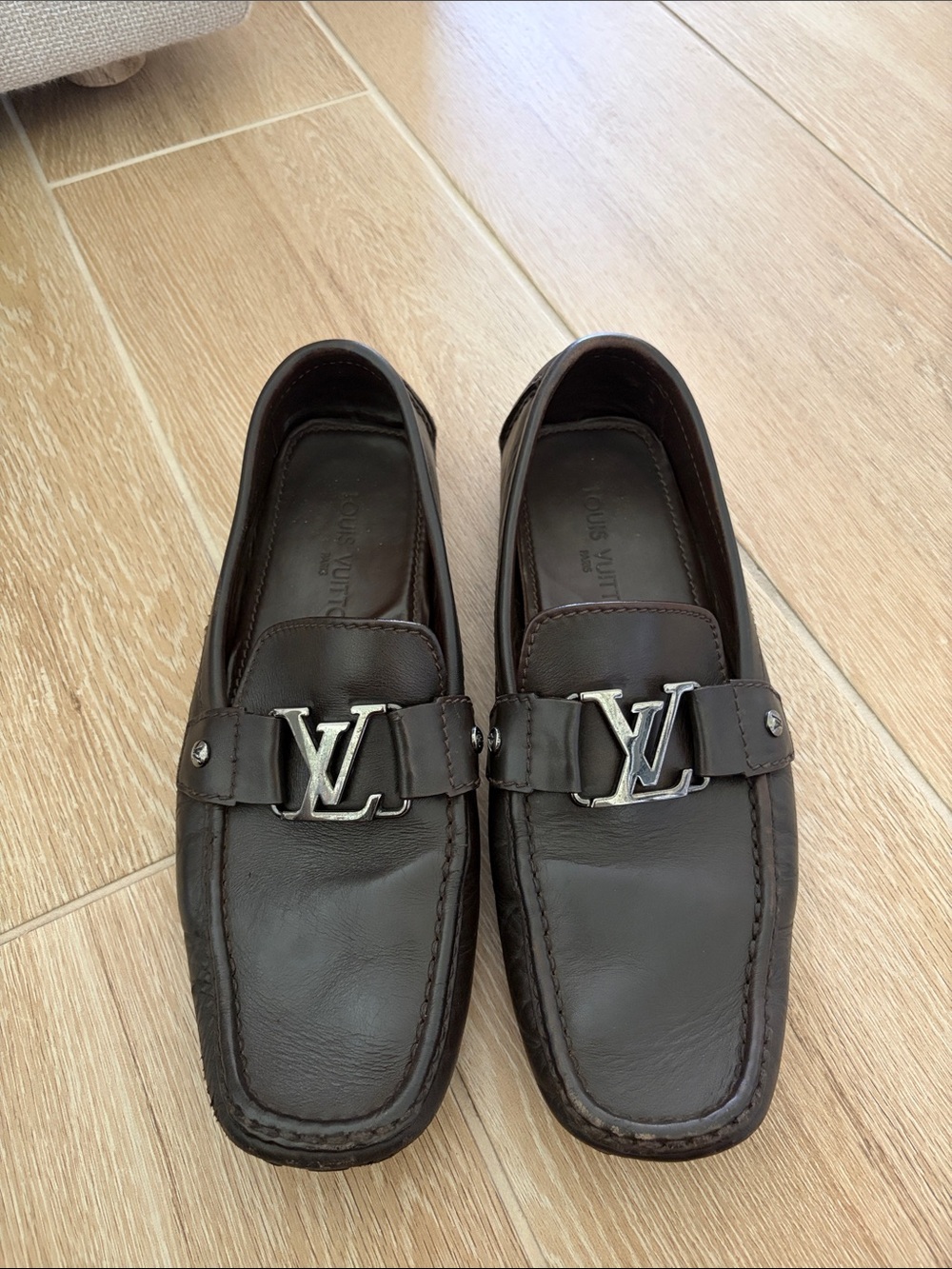 Louis Vuitton Dark Brown Leather LV Buckle Loafers